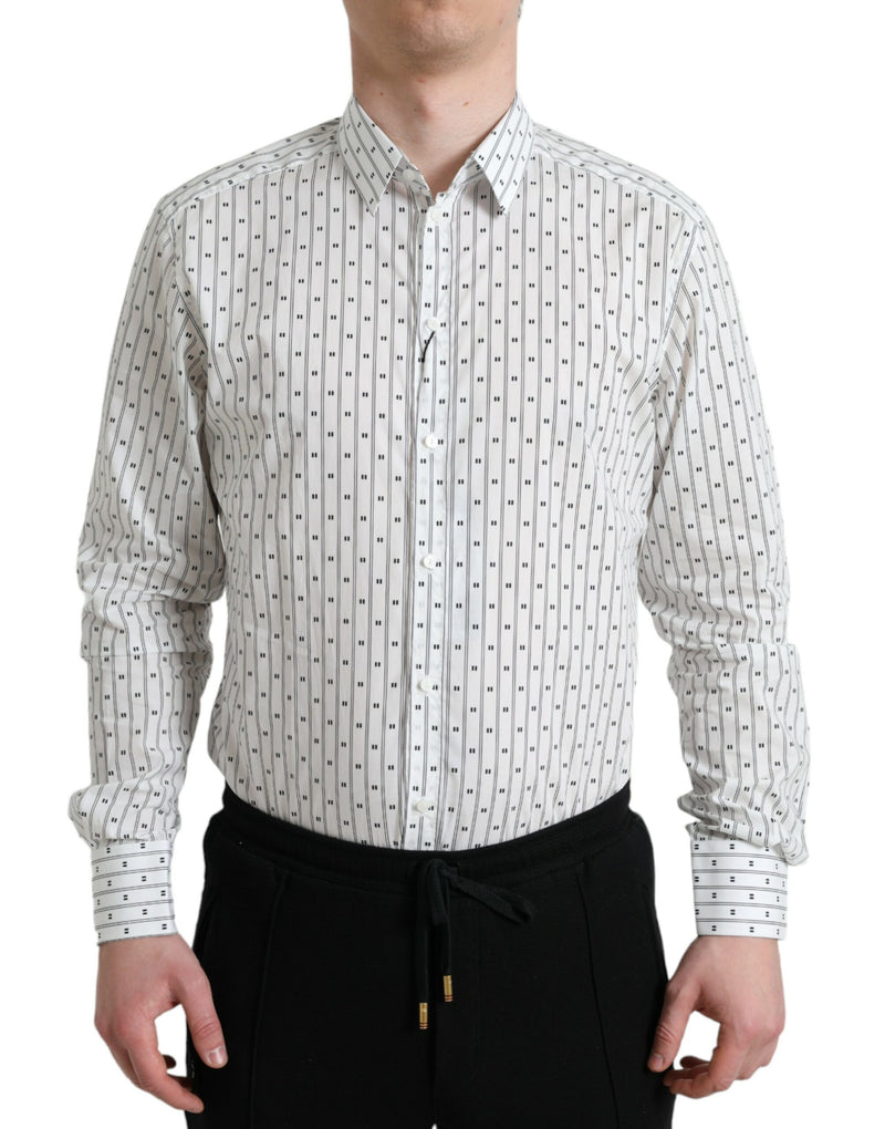 White Patterned Men GOLD Formal Dress Shirt-Dolce & Gabbana-LabelTerrace.com