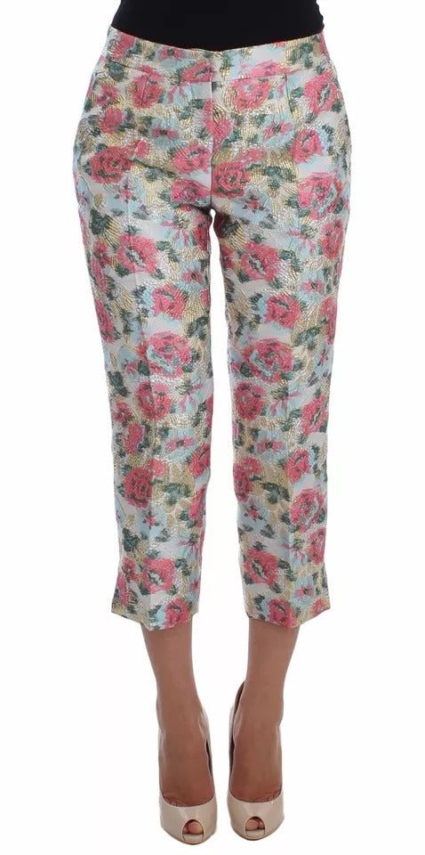 White Pink Floral Brocade Pants-Dolce & Gabbana-LabelTerrace.com