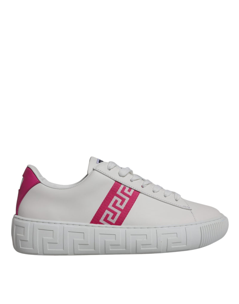 White Pink Greca Print Platform Low Top Sneakers Shoes-Versace-LabelTerrace.com