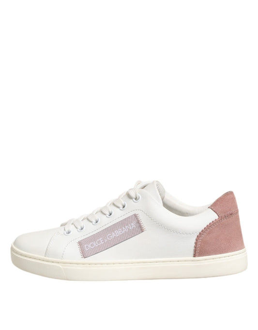 White Pink Leather Low Top Sneakers Shoes-Dolce & Gabbana-LabelTerrace.com