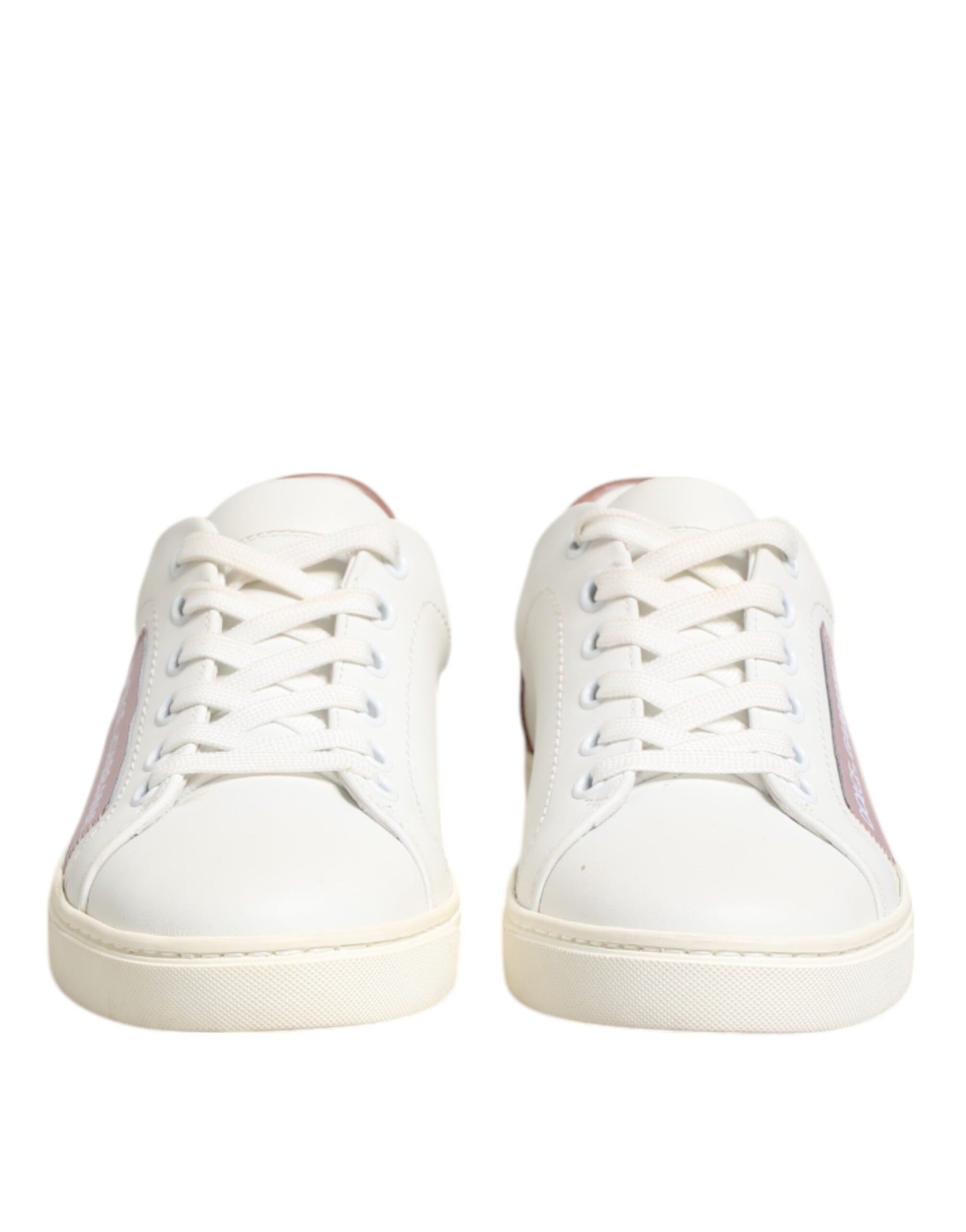 White Pink Leather Low Top Sneakers Shoes-Dolce & Gabbana-LabelTerrace.com