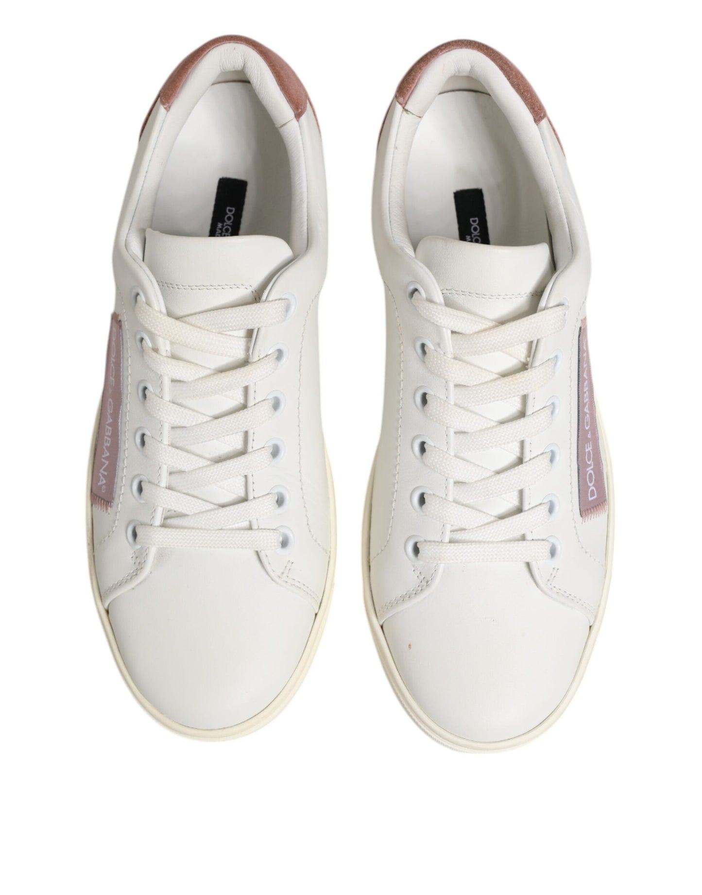White Pink Leather Low Top Sneakers Shoes-Dolce & Gabbana-LabelTerrace.com