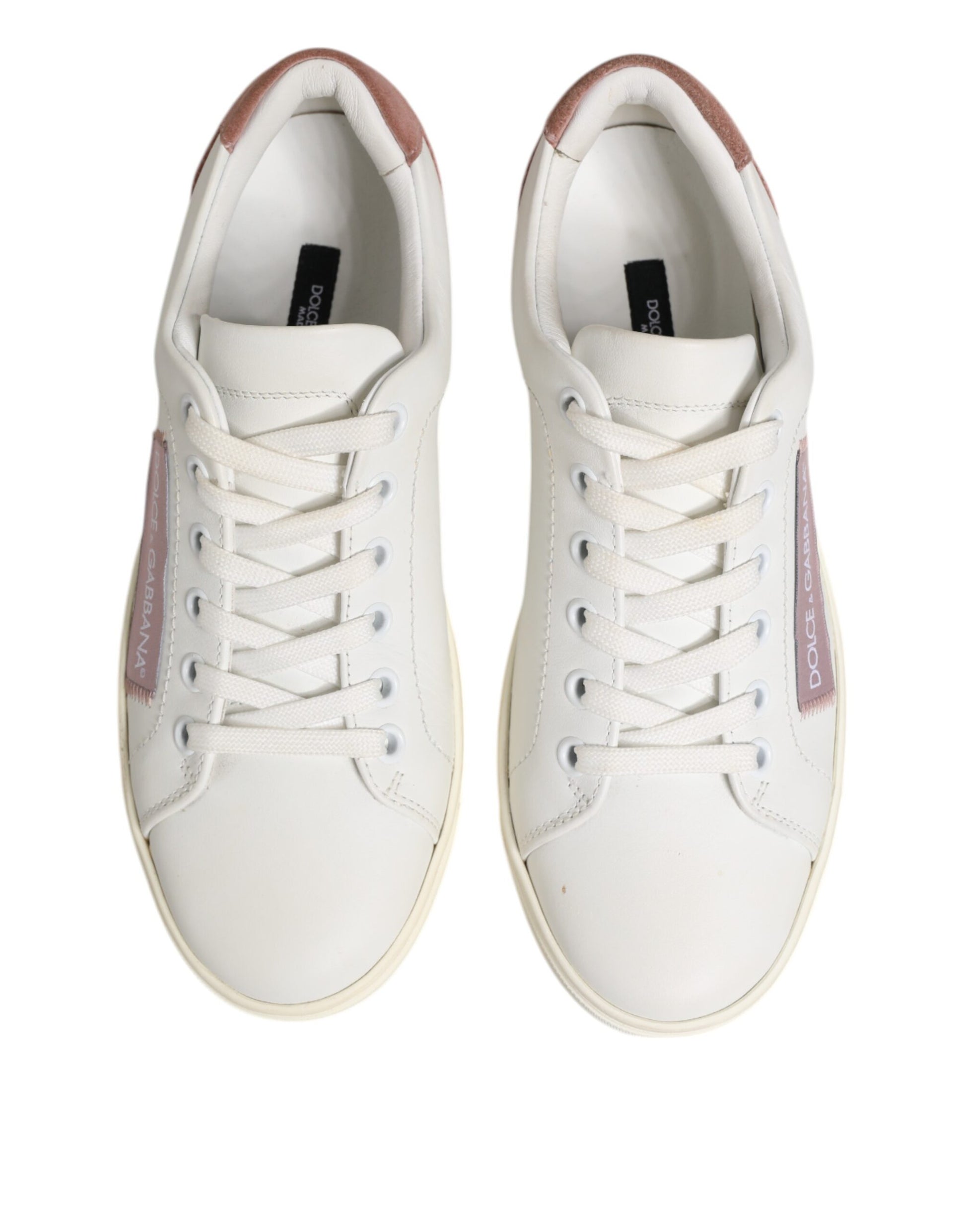 White Pink Leather Low Top Sneakers Shoes-Dolce & Gabbana-LabelTerrace.com
