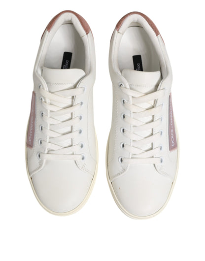 White Pink Leather Low Top Sneakers Shoes-Dolce & Gabbana-LabelTerrace.com