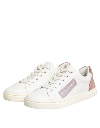 White Pink Leather Low Top Sneakers Shoes-Dolce & Gabbana-LabelTerrace.com