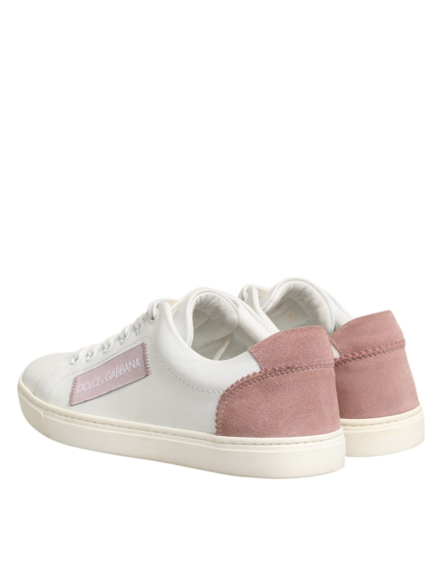 White Pink Leather Low Top Sneakers Shoes-Dolce & Gabbana-LabelTerrace.com