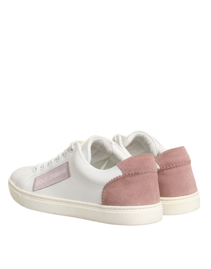 White Pink Leather Low Top Sneakers Shoes-Dolce & Gabbana-LabelTerrace.com