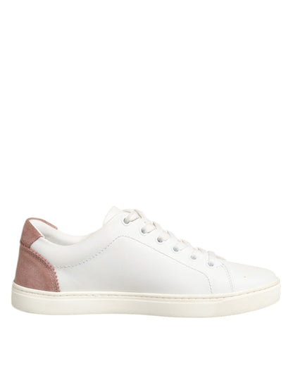 White Pink Leather Low Top Sneakers Shoes-Dolce & Gabbana-LabelTerrace.com