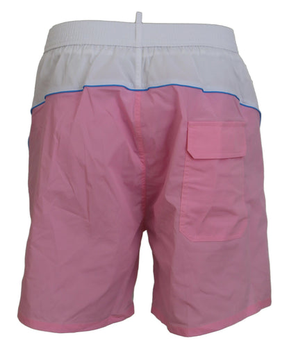 White Pink Logo Print Men Beachwear Shorts Swimwear-Dsquared²-LabelTerrace.com