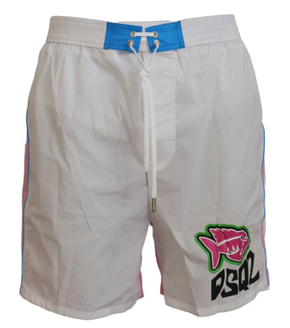 White Pink Logo Print Men Beachwear Shorts Swimwear-Dsquared²-LabelTerrace.com