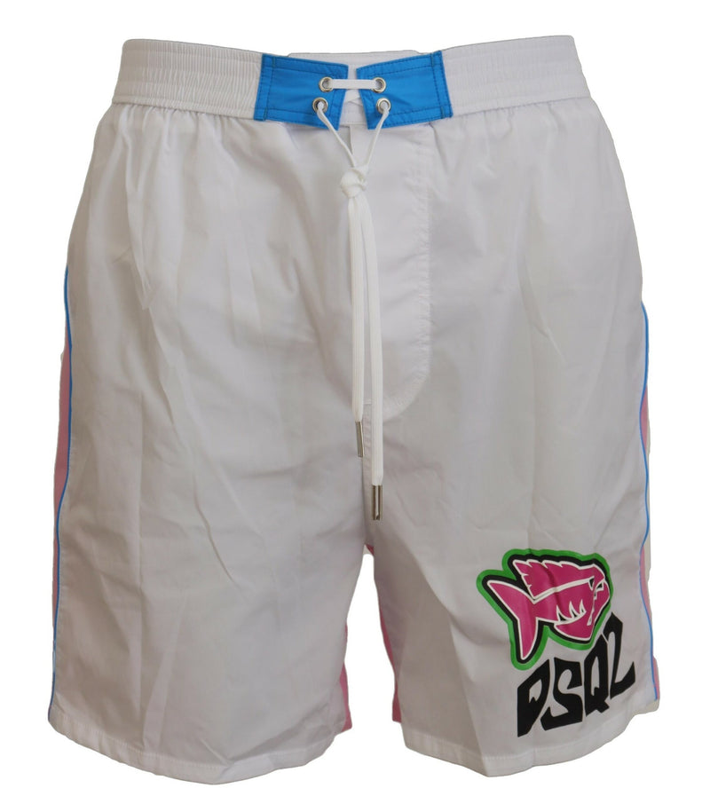 White Pink Logo Print Men Beachwear Shorts Swimwear-Dsquared²-LabelTerrace.com