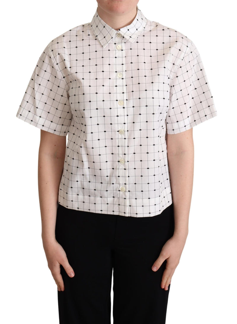 White Polka Dot Cotton Collared Shirt Top-Dolce & Gabbana-LabelTerrace.com