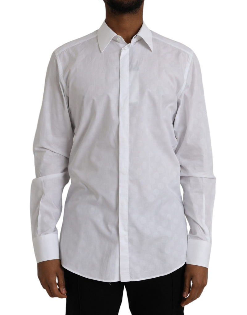 White Polka Dotted Cotton Dress GOLD Shirt-Dolce & Gabbana-LabelTerrace.com