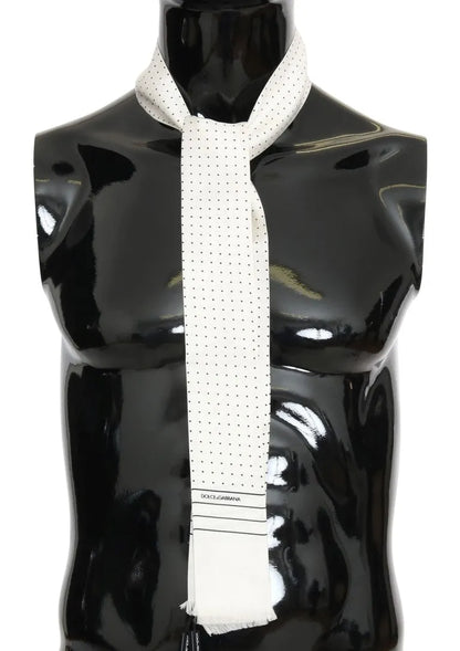 White Polka Dotted Silk Skinny Scarf-Dolce & Gabbana-LabelTerrace.com
