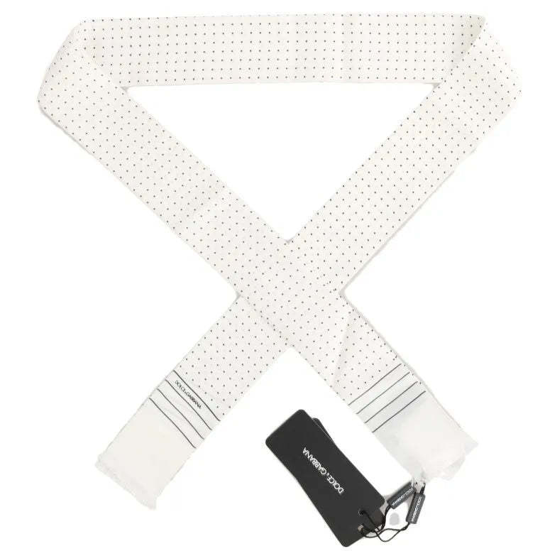 White Polka Dotted Silk Skinny Scarf-Dolce & Gabbana-LabelTerrace.com