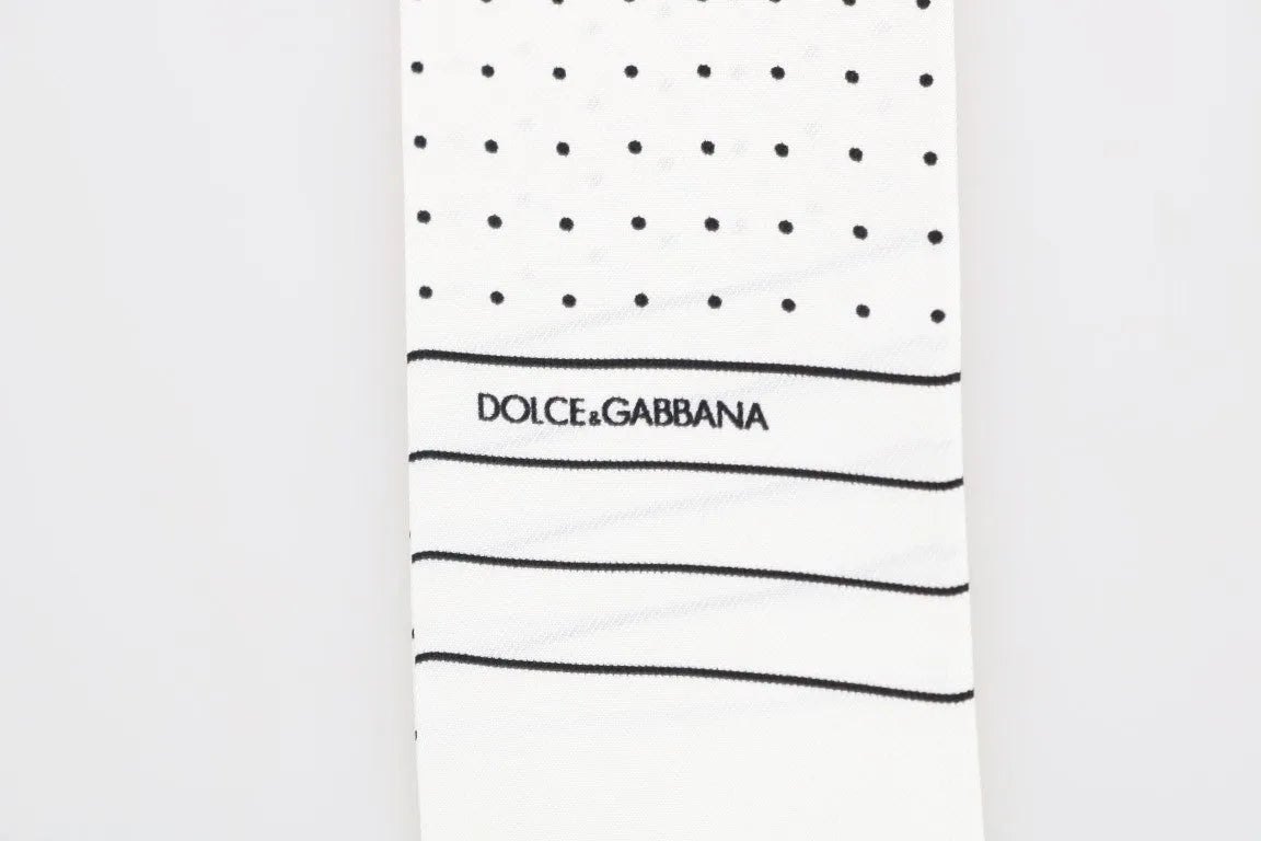 White Polka Dotted Silk Skinny Scarf-Dolce & Gabbana-LabelTerrace.com