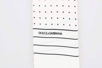 White Polka Dotted Silk Skinny Scarf-Dolce & Gabbana-LabelTerrace.com