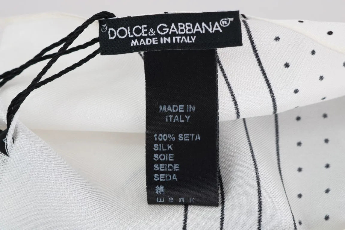 White Polka Dotted Silk Skinny Scarf-Dolce & Gabbana-LabelTerrace.com