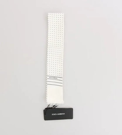 White Polka Dotted Silk Skinny Scarf-Dolce & Gabbana-LabelTerrace.com