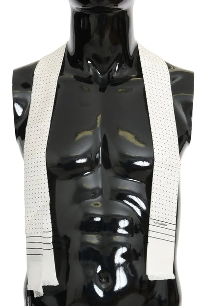 White Polka Dotted Silk Skinny Scarf-Dolce & Gabbana-LabelTerrace.com