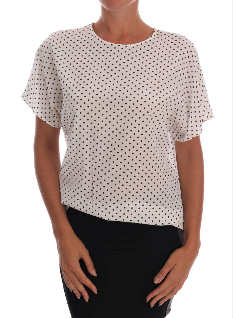 White Polka Dotted Silk T-shirt Top-Dolce & Gabbana-LabelTerrace.com