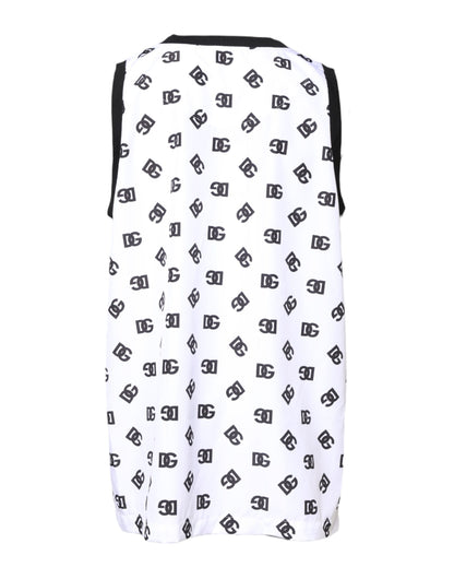 White Polyester Sleeveless DG Logo T-shirt-Dolce & Gabbana-LabelTerrace.com
