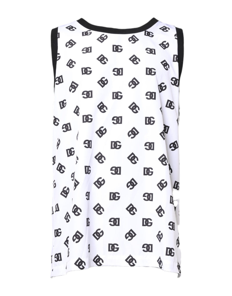 White Polyester Sleeveless DG Logo T-shirt-Dolce & Gabbana-LabelTerrace.com