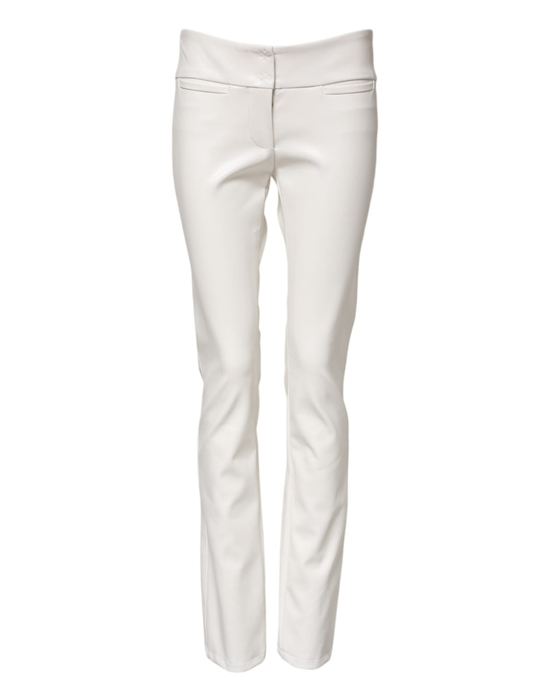 White Polyurethane High Waist Tapered Pants-Dolce & Gabbana-LabelTerrace.com