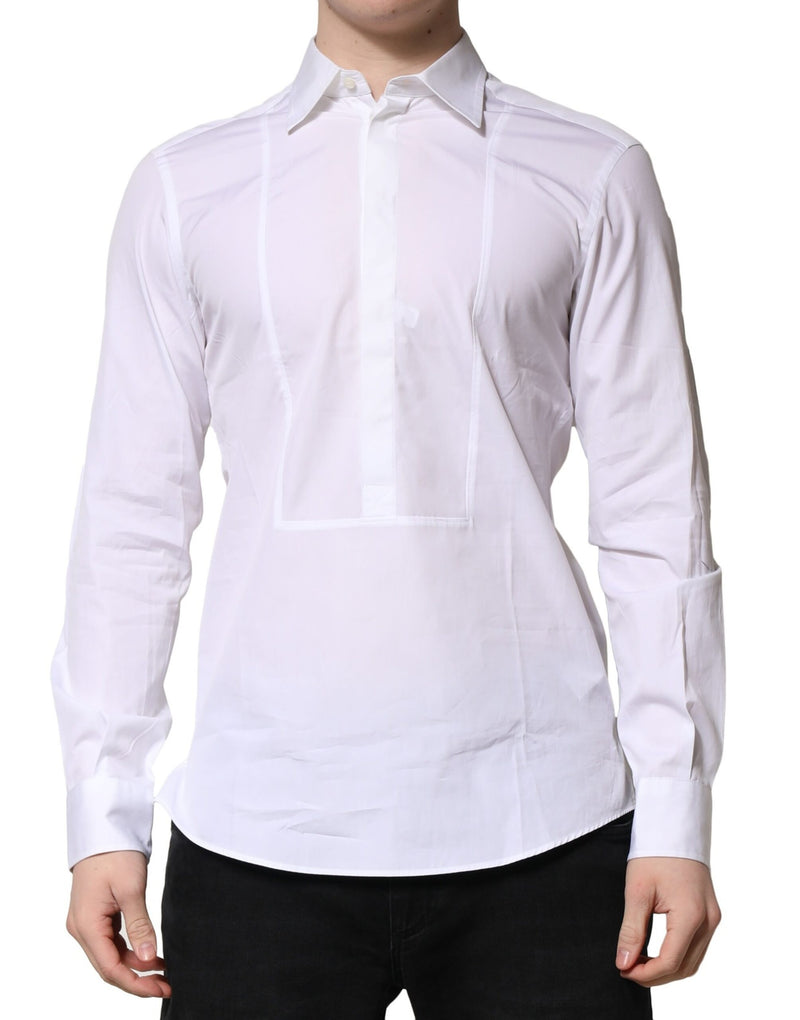 White Poplin Cotton Formal Men Dress Shirt-Dolce & Gabbana-LabelTerrace.com