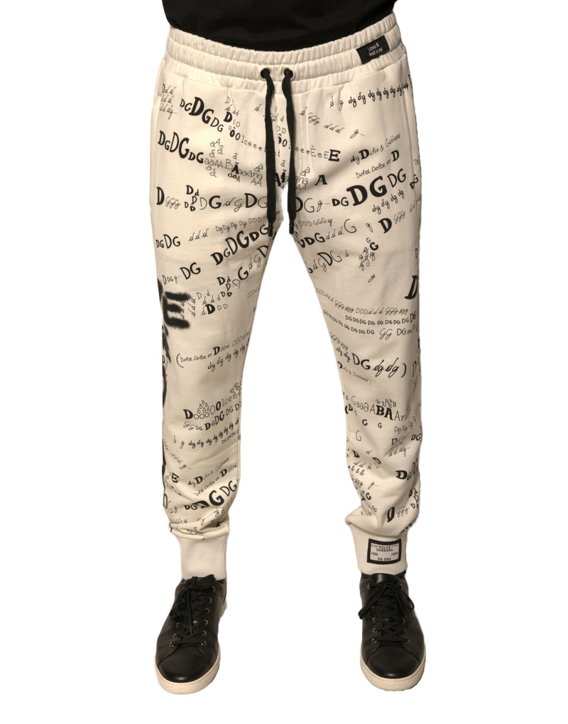 White Printed Cotton Jogger Sweatpants Pants-Dolce & Gabbana-LabelTerrace.com