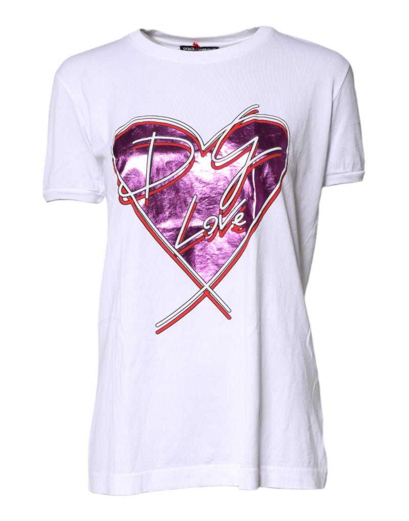 White Printed Cotton Round Neck Top T-shirt-Dolce & Gabbana-LabelTerrace.com