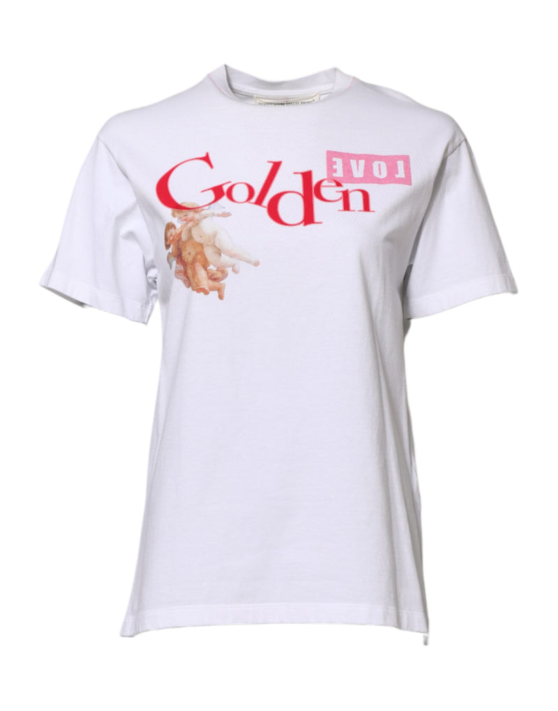 White Printed Round Neck T-shirt-Golden Goose-LabelTerrace.com