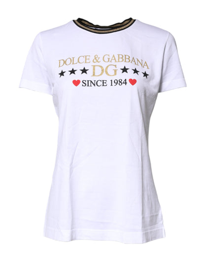 White Printed Round Neck Top Cotton T-shirt-Dolce & Gabbana-LabelTerrace.com