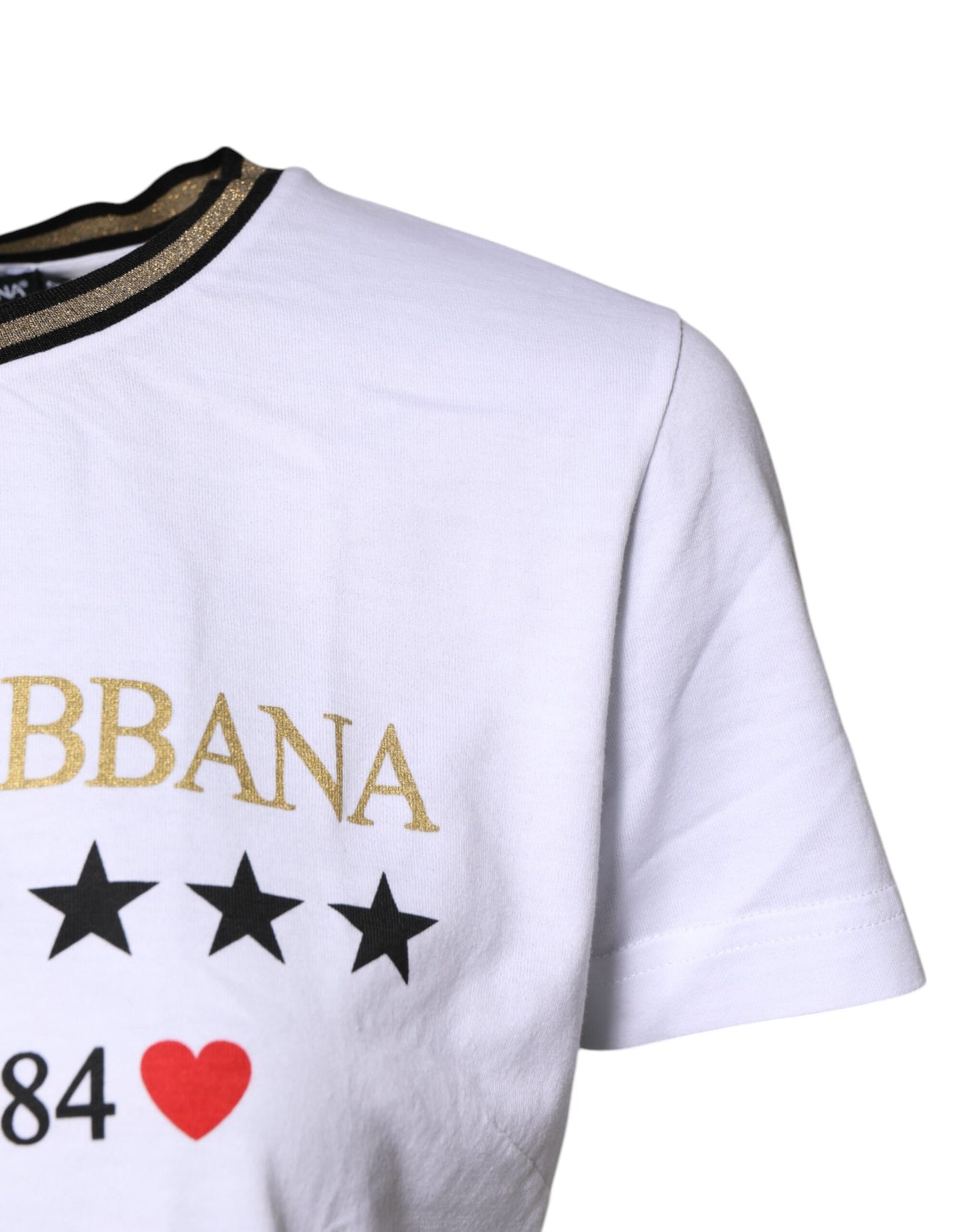 White Printed Round Neck Top Cotton T-shirt-Dolce & Gabbana-LabelTerrace.com