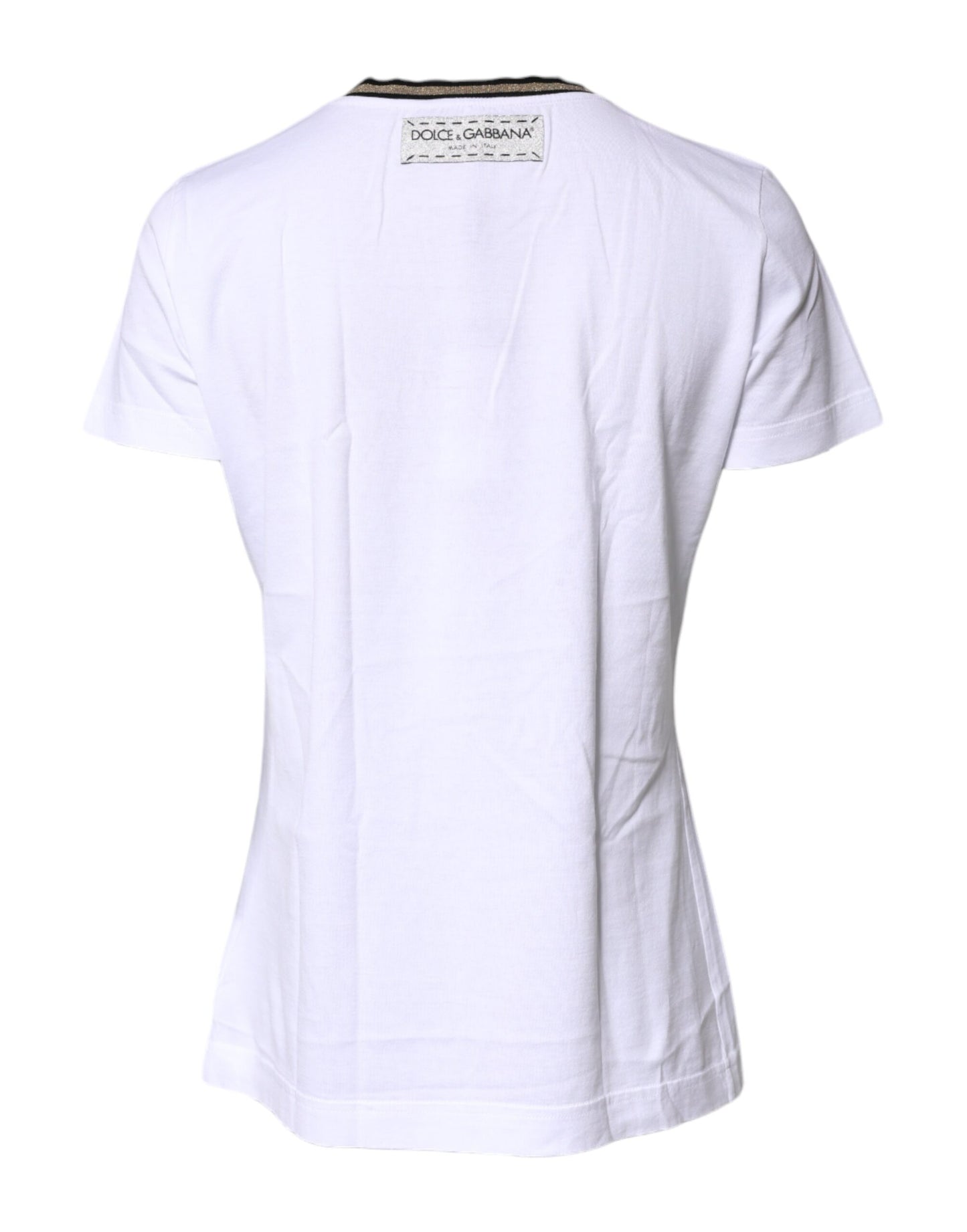 White Printed Round Neck Top Cotton T-shirt-Dolce & Gabbana-LabelTerrace.com