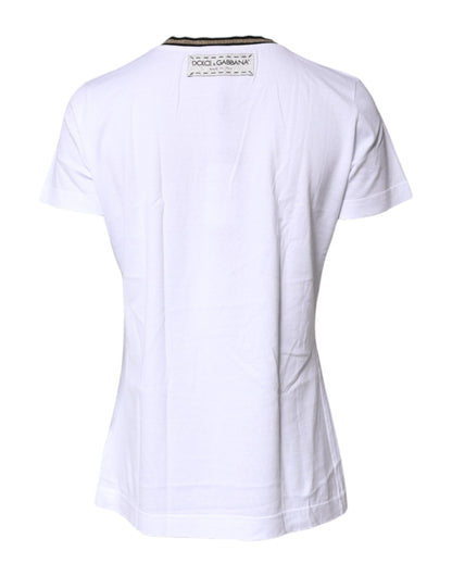 White Printed Round Neck Top Cotton T-shirt-Dolce & Gabbana-LabelTerrace.com
