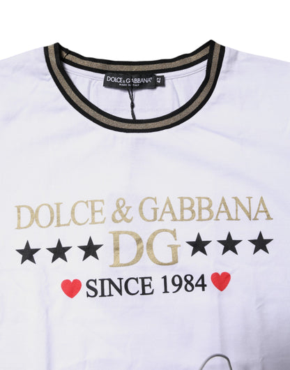 White Printed Round Neck Top Cotton T-shirt-Dolce & Gabbana-LabelTerrace.com