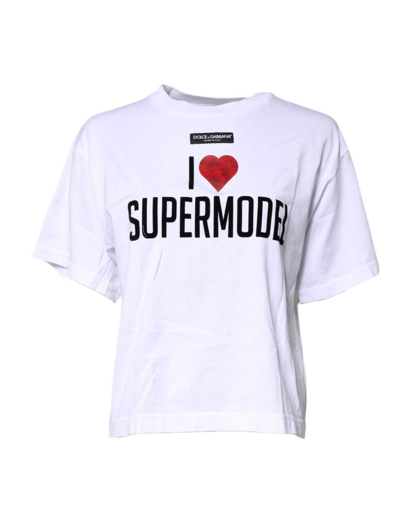 White Printed Round Neck Top Cotton T-shirt-Dolce & Gabbana-LabelTerrace.com