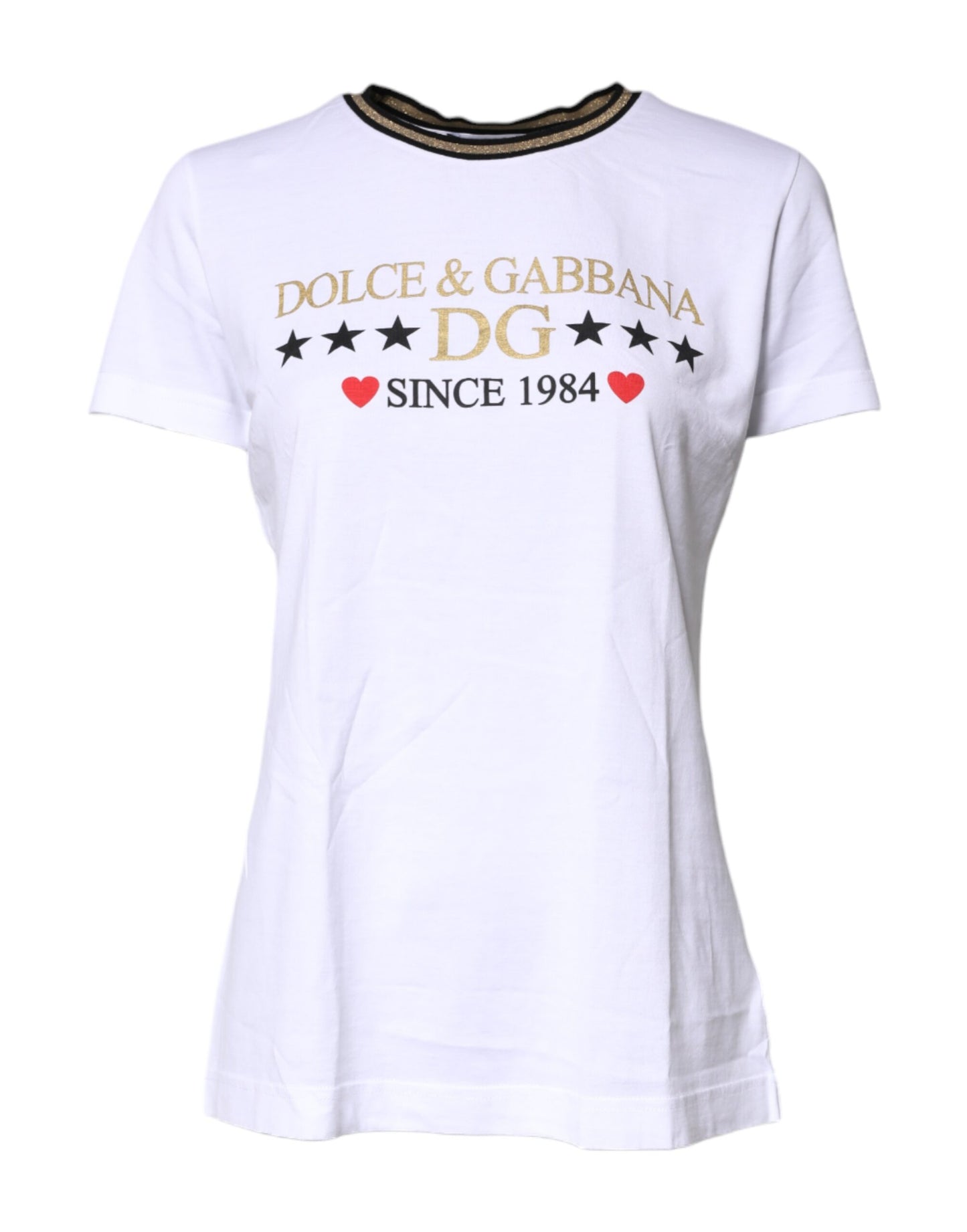 White Printed Round Neck Top Cotton T-shirt-Dolce & Gabbana-LabelTerrace.com