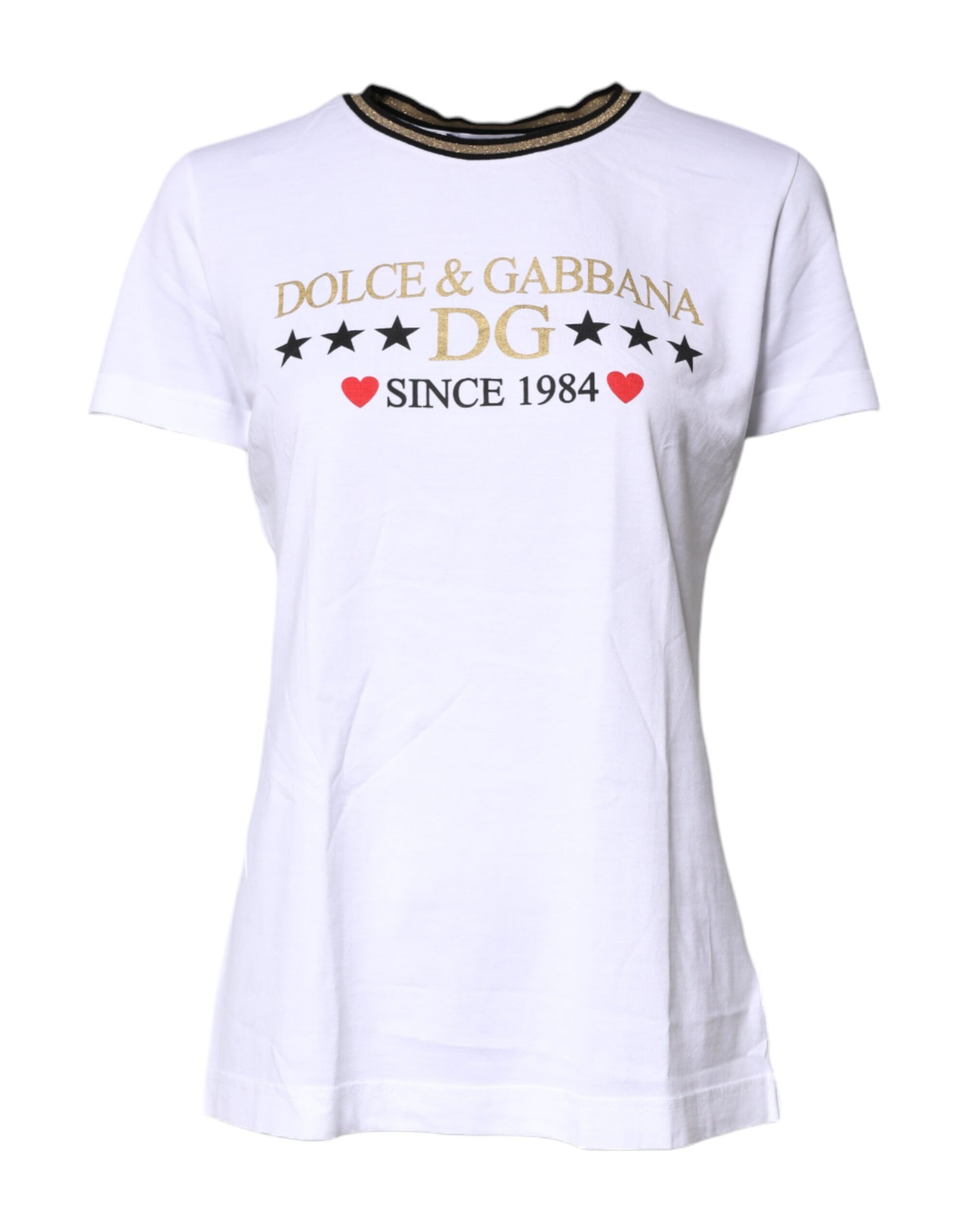 White Printed Round Neck Top Cotton T-shirt-Dolce & Gabbana-LabelTerrace.com