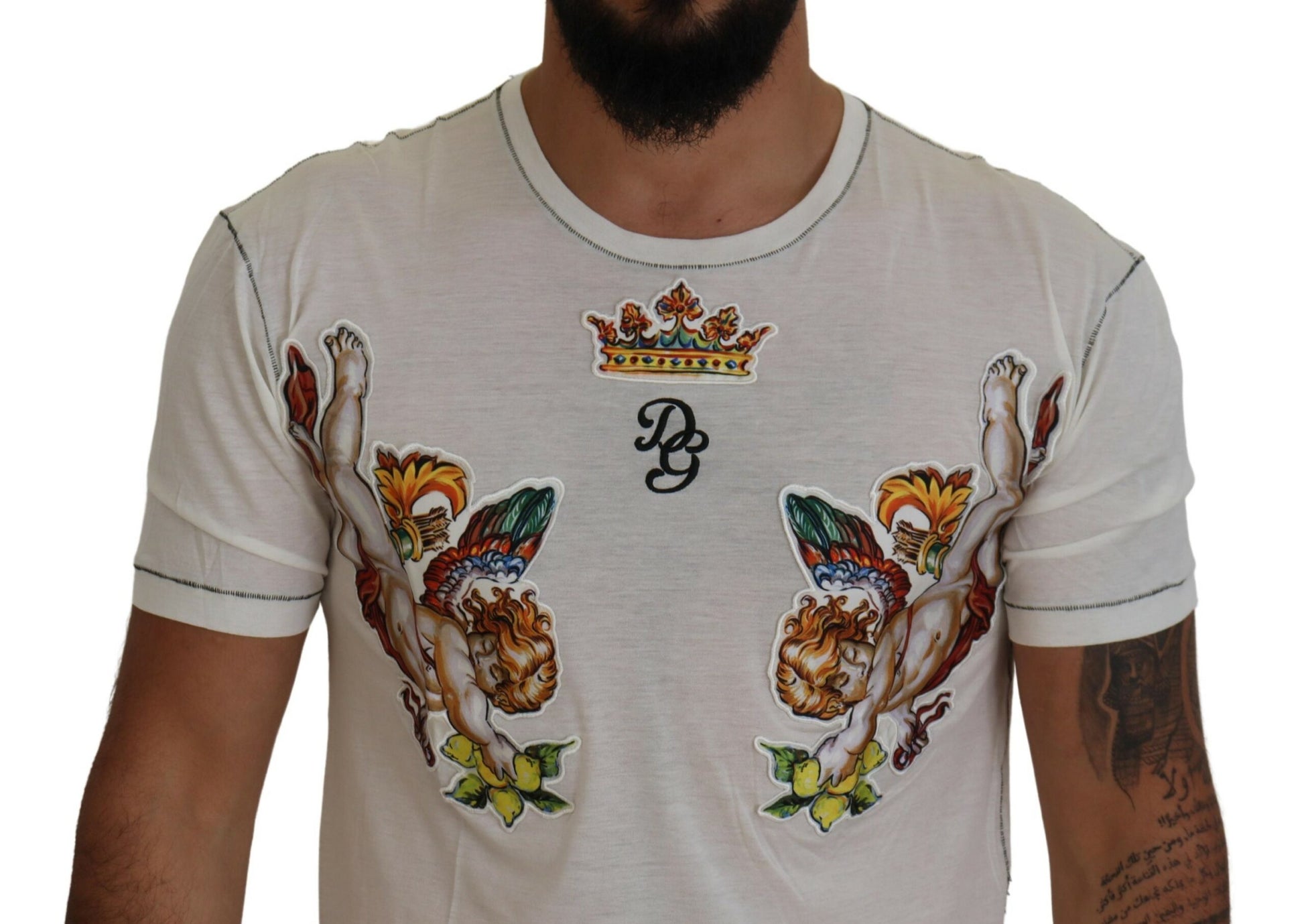 White Printed Short Sleeves Men T-shirt