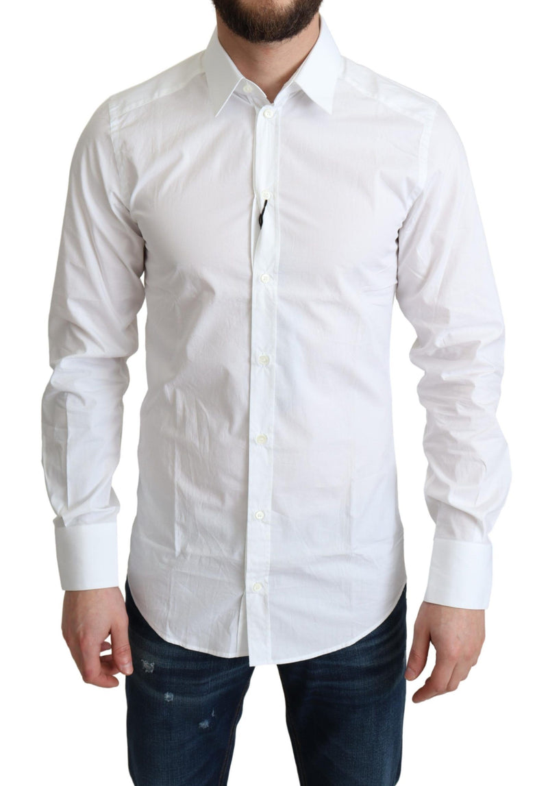 White Pure Cotton Men Dress Formal Shirt-Dolce & Gabbana-LabelTerrace.com