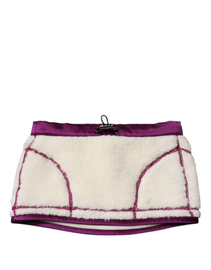 White Purple Cashmere Fleece Neck Warmer Scarf-Dolce & Gabbana-LabelTerrace.com