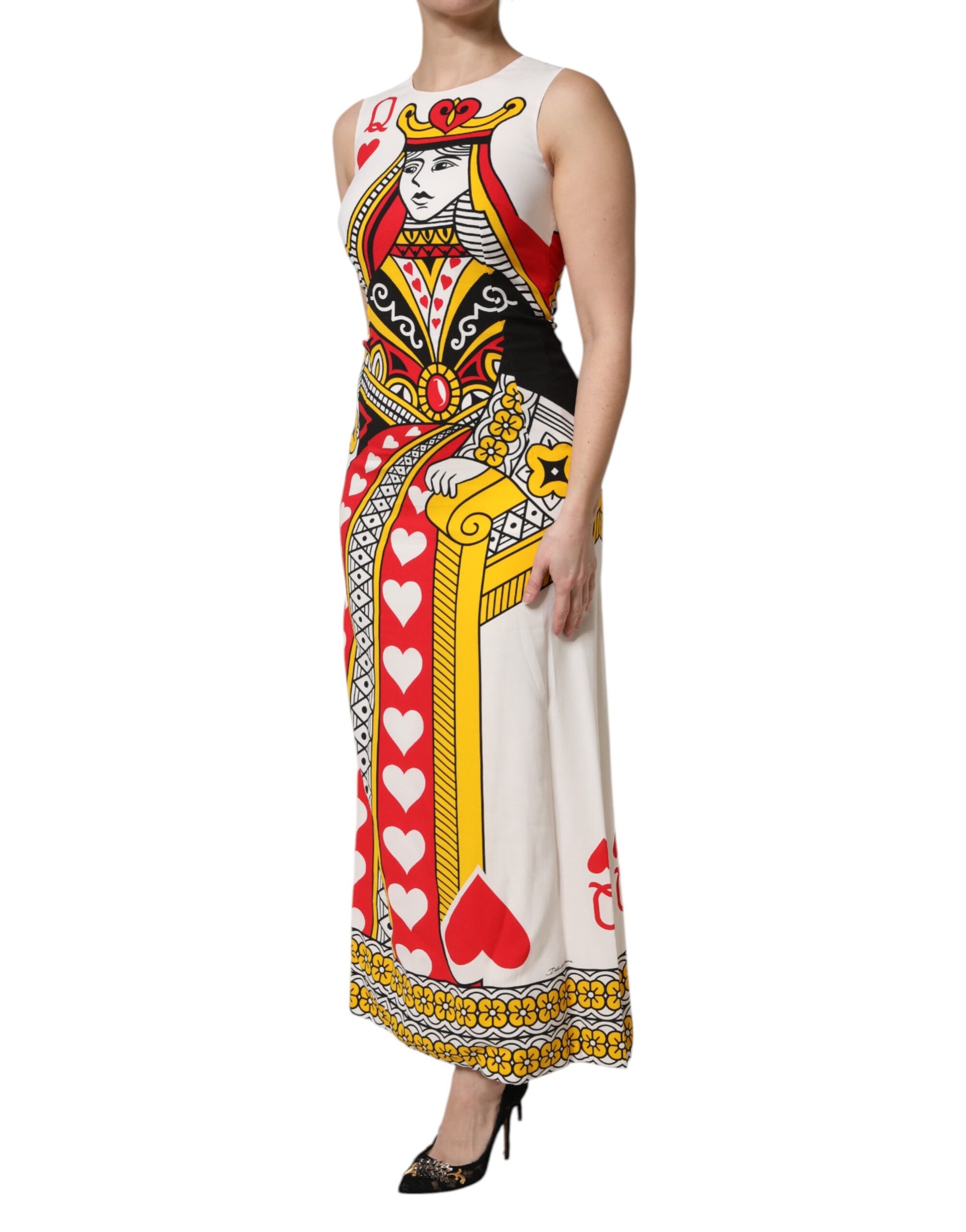 White Queen Of Hearts Sleeveless Maxi Dress-Dolce & Gabbana-LabelTerrace.com