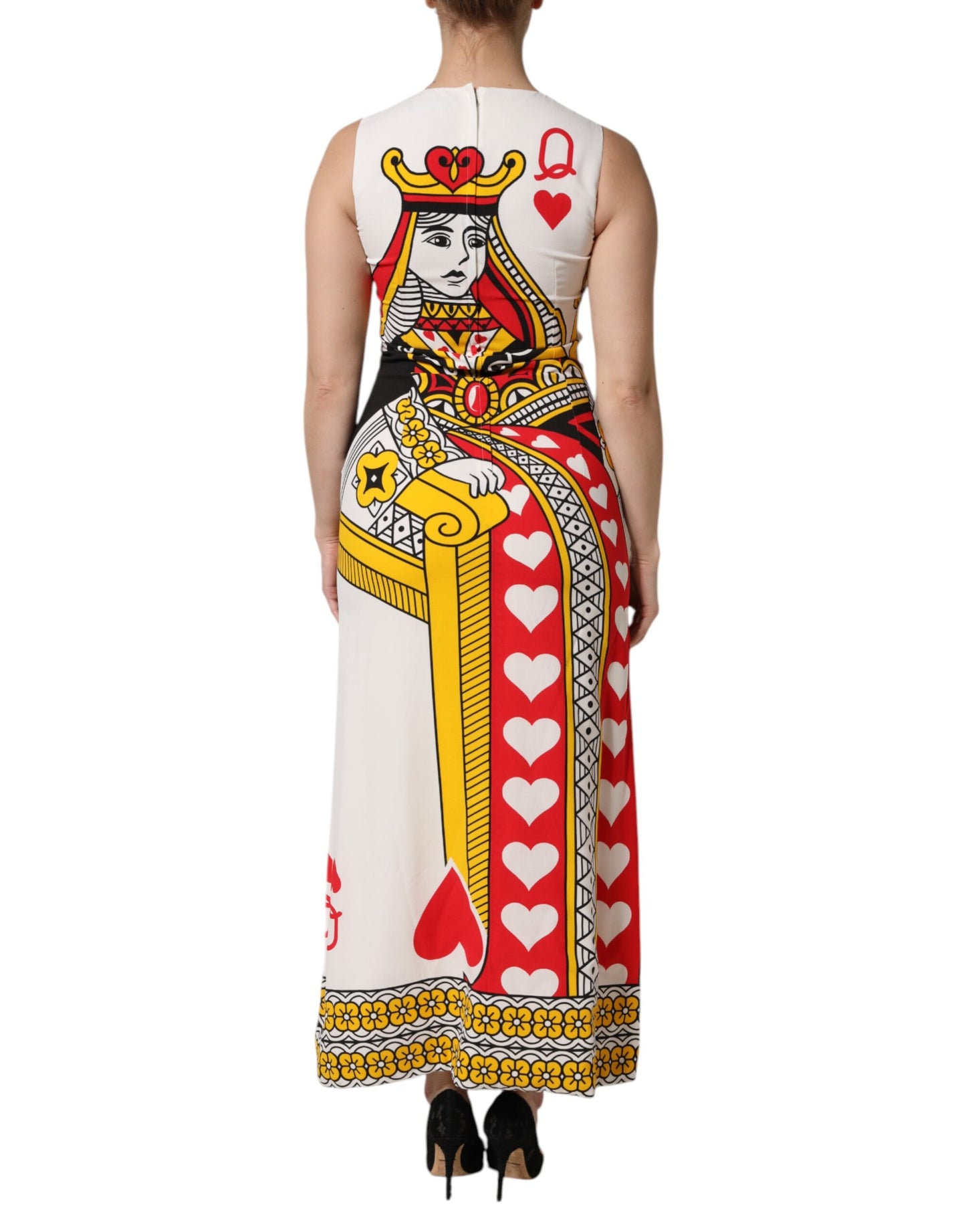 White Queen Of Hearts Sleeveless Maxi Dress-Dolce & Gabbana-LabelTerrace.com