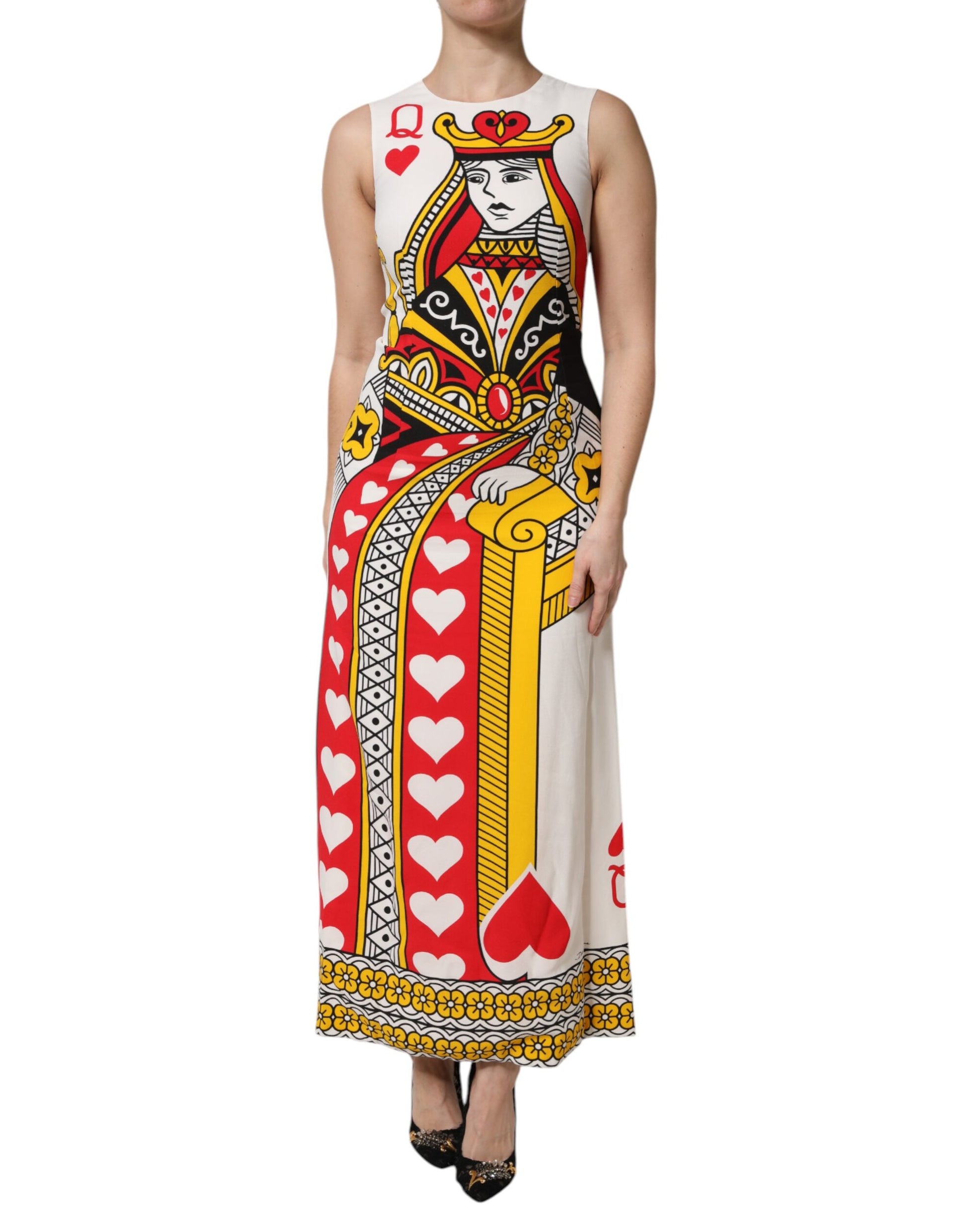 White Queen Of Hearts Sleeveless Maxi Dress-Dolce & Gabbana-LabelTerrace.com