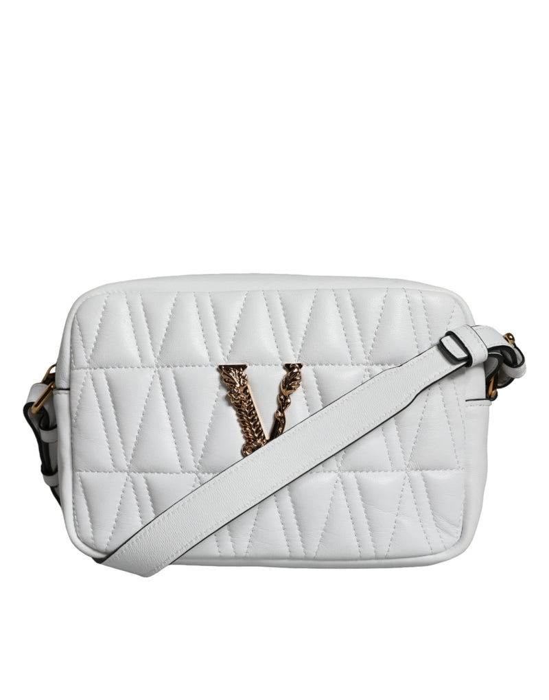 White Quilted Nappa Leather Crossbody Shoulder Bag-Versace-LabelTerrace.com