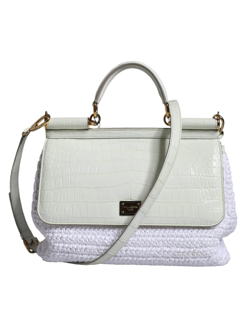 White Rafia Leather SICILY Crossbody Bag-Dolce & Gabbana-LabelTerrace.com