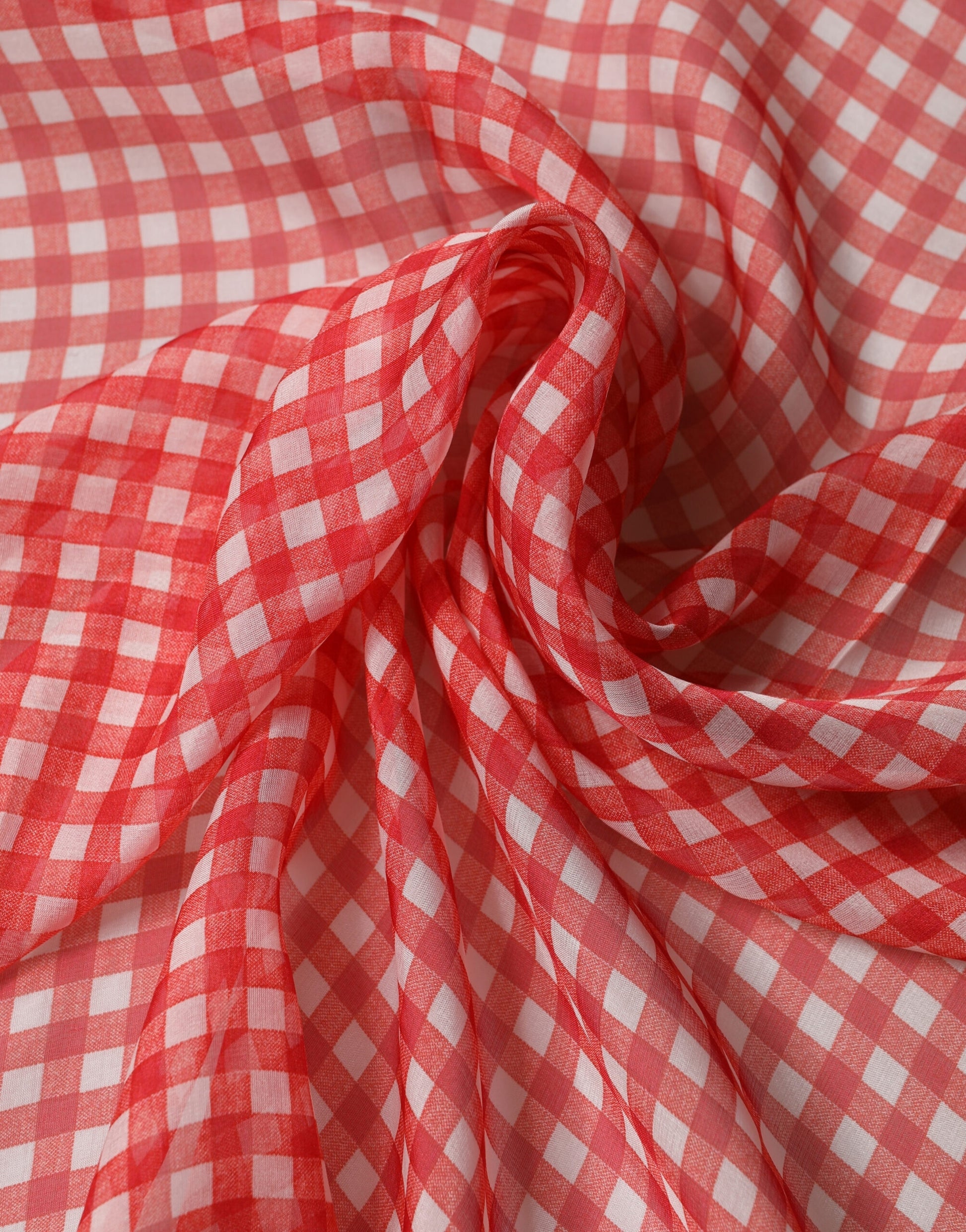 White Red Check Silk Wrap Foulard 140cm x 136cm Scarf