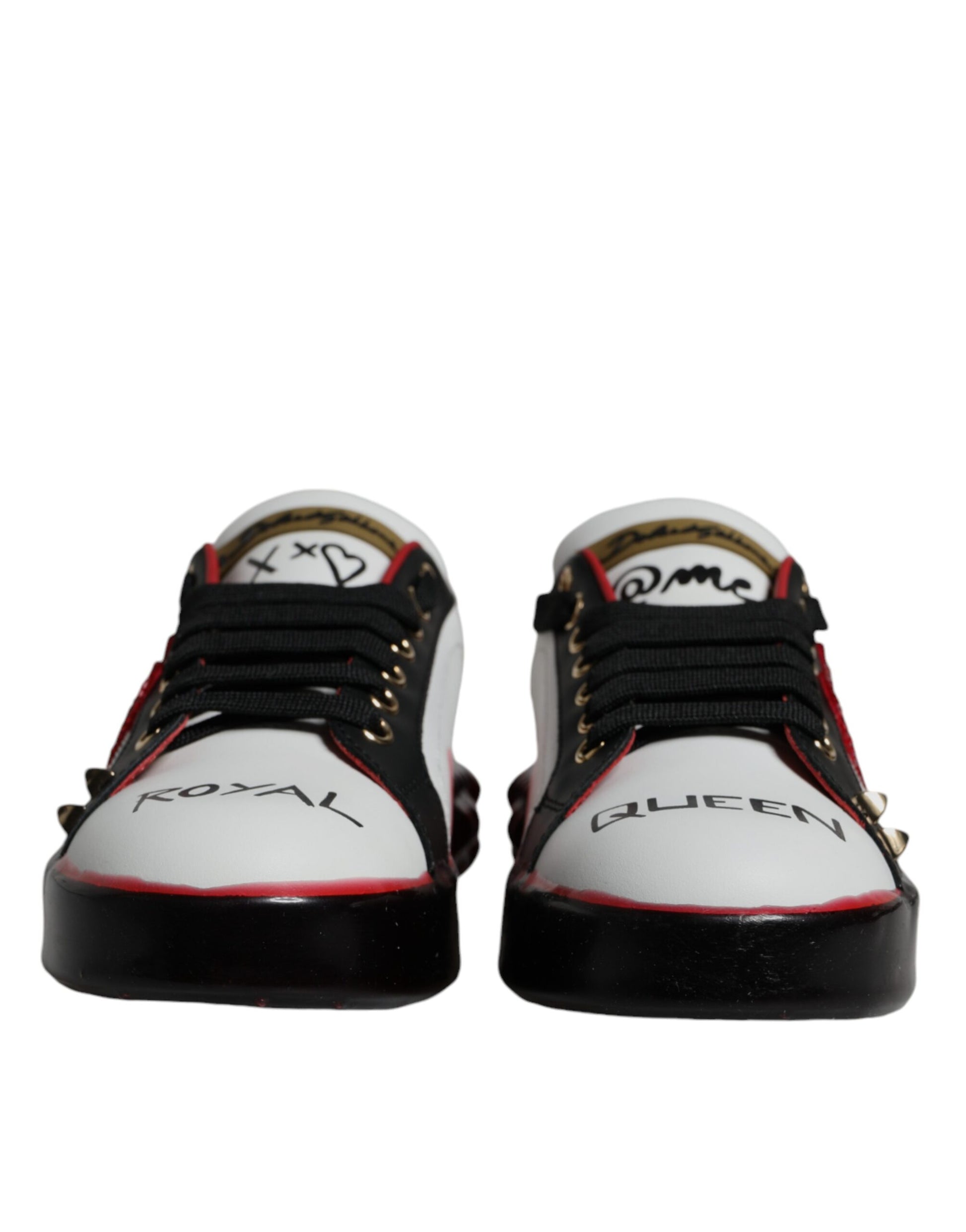 White Red Crystals Leather Portofino Sneakers Shoes-Dolce & Gabbana-LabelTerrace.com